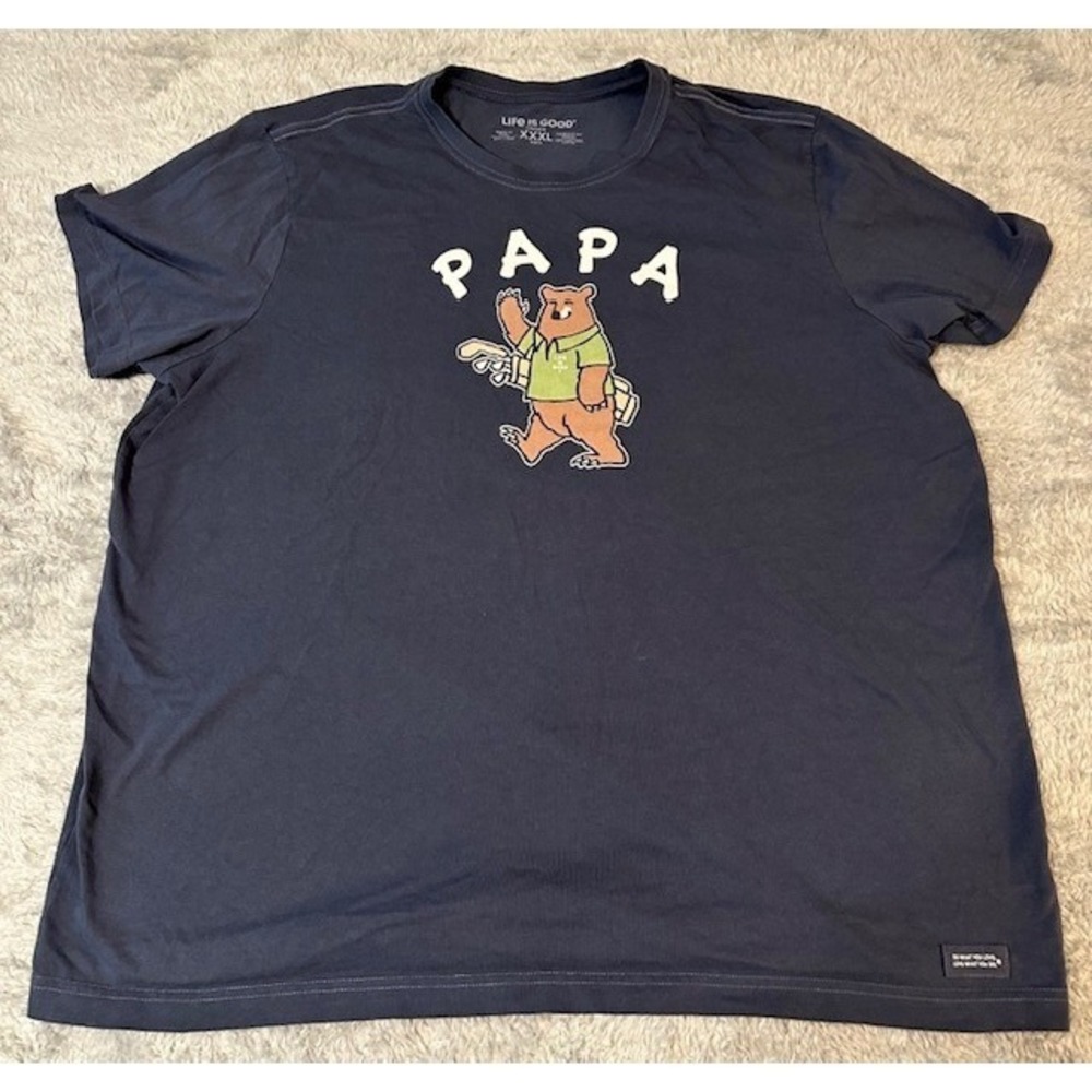 Life is Good Mens XXXL Papa Bear Golf Graphic T Shirt Navy Blue Casual Tee